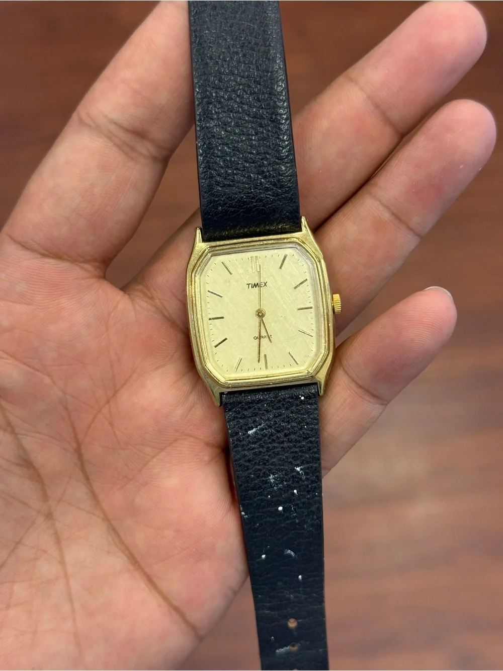 Timex vintage  Gold-Tone Case Watch with Black Leather Strap
